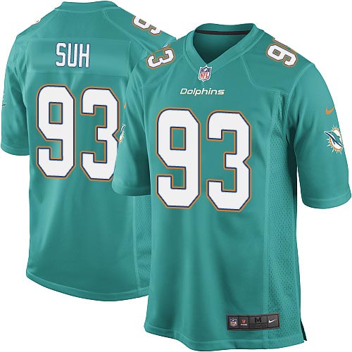 Youth Game Ndamukong Suh Nike Jersey Aqua Green Home - #93 NFL Miami Dolphins